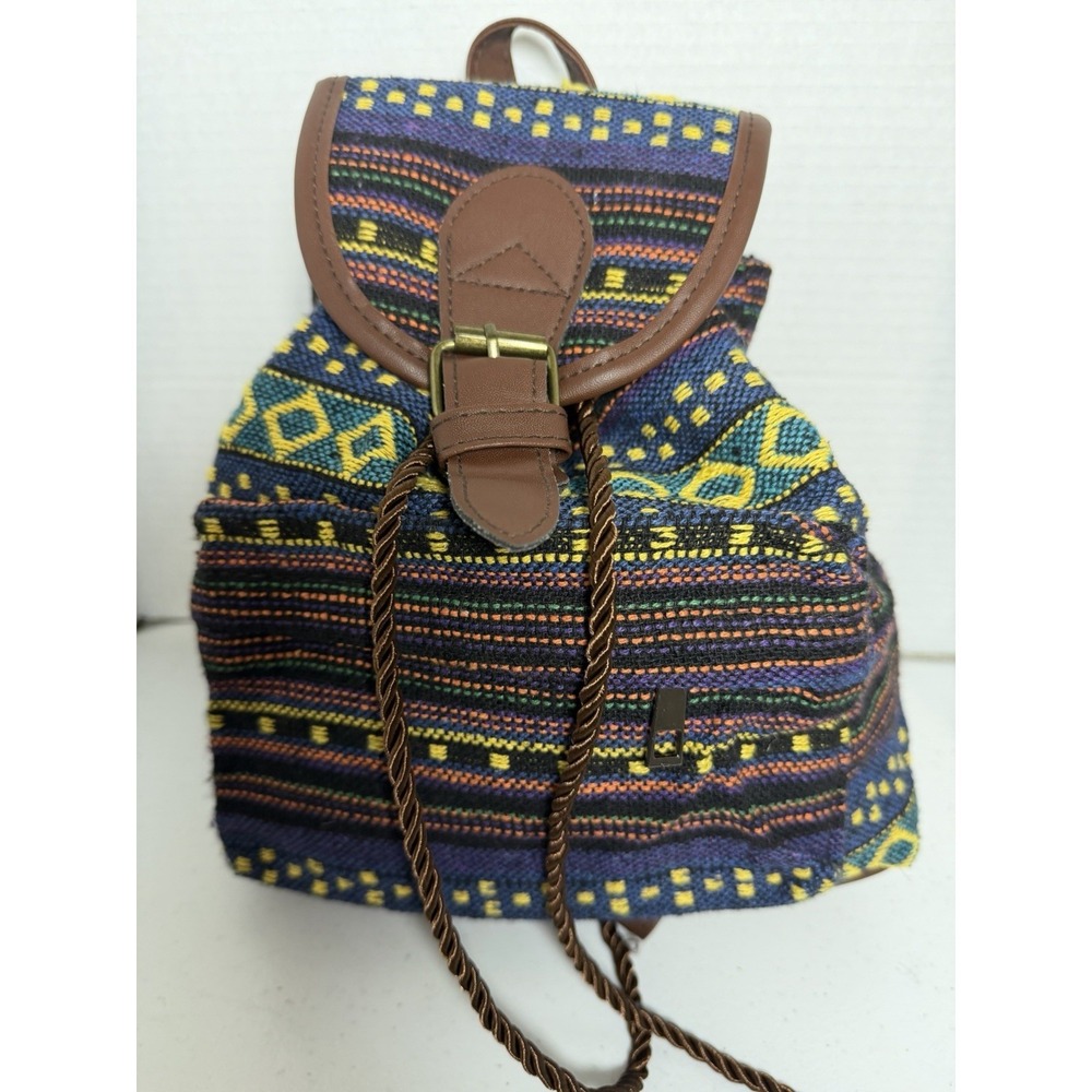 Unbranded Boho Tribal Mini Backpack Woven Drawstring Festival Bag Multicolor